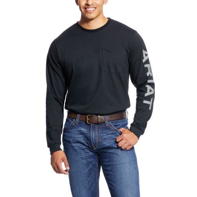 Ariat Work: FR Pocket Logo Crew Camisetas Hombre - Negras (WTPHA5632)